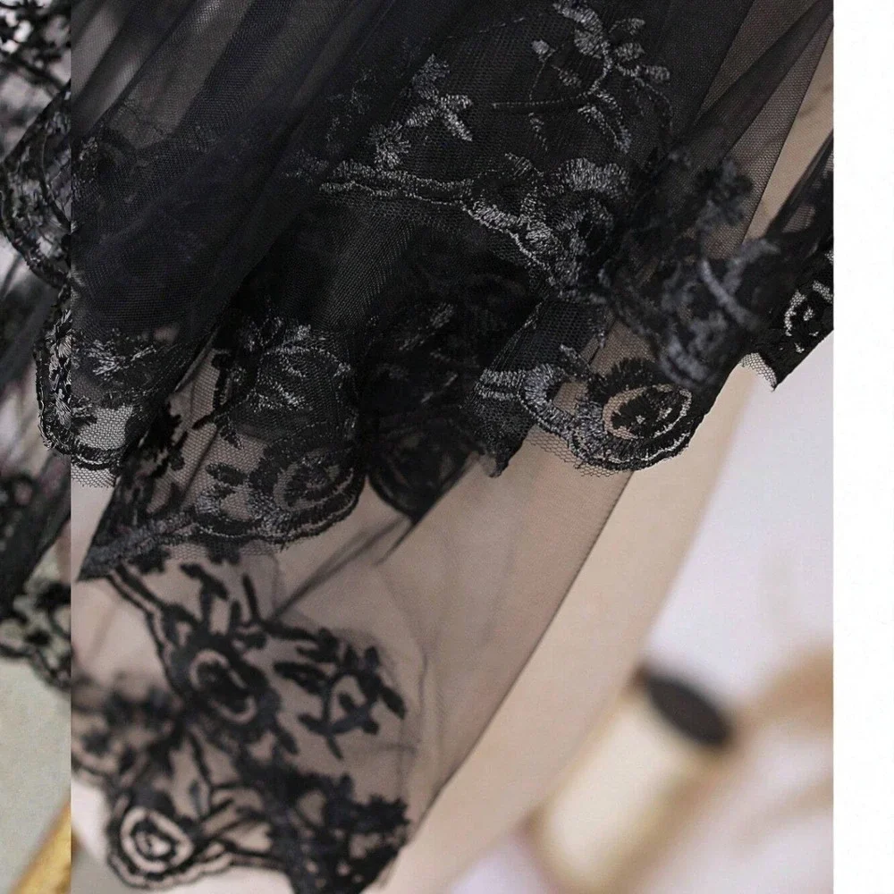 New Black Lace 2-tiered Veil 30 inch Wedding Goth Victorian Bridal Bride
